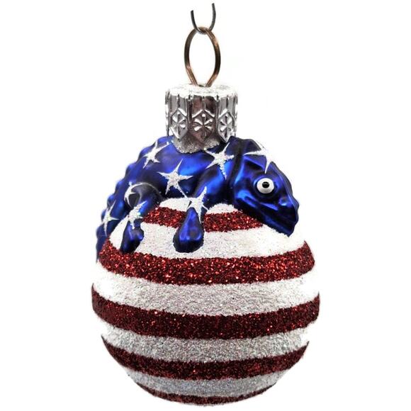 Patricia Breen Miniature Chameleon Striped Patriotic Blue Christmas Ornament - Picture 6 of 11